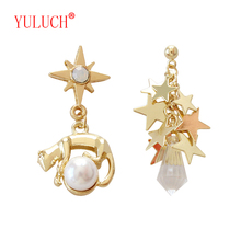 YULUCH Personality Women's Jewelry Pentagram Sun Asymmetric Zinc Alloy Pendant Monkey Holding Pearl Stud Earrings Party Gift 2024 - buy cheap