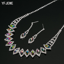 Yfjewe-corrente e brincos de cristal austríaco com frete grátis, colar, multicolorido, prateado, n192 2024 - compre barato