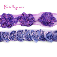 BRISTLEGRASS 1 Yard Sequined Purple Voile Flower Tulle Mesh Lace Trim Kid Headband Bridal Wedding Dress Costume DIY Sewing Craft 2024 - buy cheap