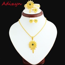 Adixyn Blue Stone Ethiopian Jewelry Sets 24K Gold Color Necklace/Pendant/Earring/Ring/Bangle African Women Wedding Accessories 2024 - buy cheap
