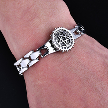 Pulsera con reloj pentagrama para hombre, brazalete de acero inoxidable de titanio, cadena de mano, pulsera de joyería 2024 - compra barato