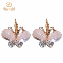 Navachi Butterfly White Wings Acetate Yellow   Crystals Leverback Earrings SMT1145 2024 - buy cheap