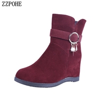 Women Warm Snow Boots women's winter leather high heels boots Female Fashion Non-Slip Platform Winter Casual Shoes Ladies Boot 2024 - buy cheap