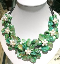 7 flores verdes, joyería clásica, Perla natural blanca, colgante de concha hecha a mano, collar de mujer de 45cm y 18 pulgadas 2024 - compra barato