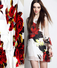 Estilos de verão formal vestido vermelho flores digital impresso tecido super crepe pesado tecido de seda 2024 - compre barato