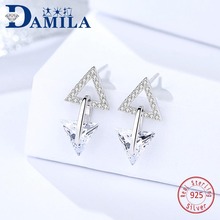 Pendientes geométricos de cristal de plata 925, pendientes triangulares para mujer, accesorios de joyería de plata fina S925 2024 - compra barato