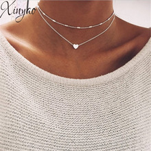 XINYAO 2018 Simple Heart Pendant Necklace For Women Fashion Gold Silver Color Double Layer Clavicle Chain Necklace Collares 2024 - buy cheap