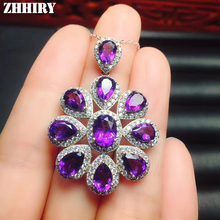 Женское Ожерелье ZHHIRY, Большие Подвески из серебра 925 пробы с натуральным фиолетовым аметистом 2023 - купить недорого