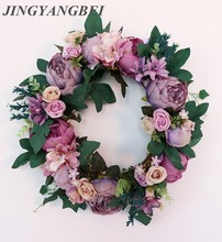 40cm Artificial Silk Penoy Flowers Wreath Door Decoration Plant Garlands Wedding Wall Decoration Backdrop Home Decoration 2024 - buy cheap