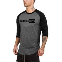 Muscleguys New Spring Autumn T-Shirt Men Fashion Slim Fit Elastic Seven Quarter Sleeve T Shirts Male Cotton Fitness Tops Tee 2024 - buy cheap