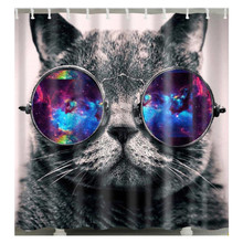 Cortina de ducha 3D con diseño de gato y gatito, visillo de baño con ganchos de poliéster, con diseño de galaxia y gatito, con gafas de colores, nuevo 2024 - compra barato