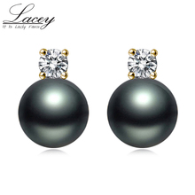 Real Tahitain Black Pearl Earrings For Women,Seawater Pearl 18K Gold Stud Earrings Wedding Bride Earrings Jewelry 2024 - buy cheap