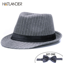 Hatlander chapéus da marca da moda listras fedoras, homens lã artificiais chapéu feminino jazz mais gorros panamá 2024 - compre barato