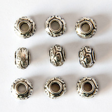 Contas tibetanas com espaçador de buraco grande de 4mm, 20 cores prata 10x7mm para pulseiras europeias, achados para fazer joias 2024 - compre barato