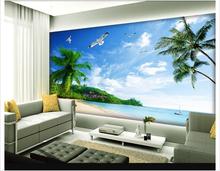 Customized 3d wallpaper 3d tv wallpaper murals sea coconut palm beach seagull landscape paintings wall living room wallpaper 2024 - buy cheap