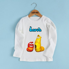 Cartoon Larva Print Kids Funny T shirt Korea Hilarious Insect Larva Baby Clothes Boys and Girls Long Sleeve T-shirt,LKP5213 2024 - buy cheap