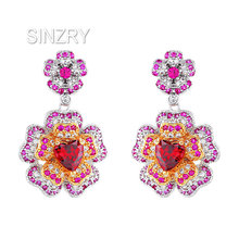 SINZRY new Cubic Zircon micro paved flower dangle earrings vintage lady wedding creative earrings fashion costume jewelry 2024 - buy cheap