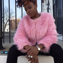 Plus Size 5XL 6XL Faux Fur Coat Women 2020 Casual O-Neck Long Sleeve Solid Pink Front Open Warm Coat Winter Jacket Women Outwear 2024 - buy cheap