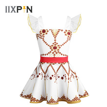 Iixpin crianças meninas ballet vestido bailarina dança babados mangas quadrado decote ballet dança ginástica vestido menina dança roupas 2024 - compre barato