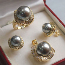 Nobility Quartz crystal 10mm &14mm Color South sea Shell Pearl/ gem stone Earrings Ring Necklace Pendant SetGrad 2024 - buy cheap
