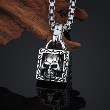 Flame grain titanium steel men square skull pendant unique alternative 2024 - buy cheap