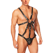 Men Sexy Leather Bondage Bodysuit Teddy Trunks Faux Vinyl Male Erotic Jumpsuit Fetish Gays Jockstrap Lingerie Clubwear Sex Suit 2024 - buy cheap