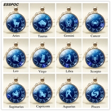 Zodiac Pendant Necklace 12 Zodiac Signs Glass Cabochon Chain Necklace Birthday Gift for Female Friend 2024 - buy cheap