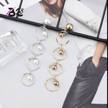 Be 8 2018 Charm Fashion AAA Cubic Zirconia Peal Earrings Round Shape Long Drop Dangle Earrings for Women&Girl Gift E601 2024 - buy cheap