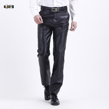 Idopy Men`s Business Regular Fit Stretchy Comfy Black Solid Faux Leather Pants Jeans Trousers Slacks Long Pants For Men 2024 - buy cheap