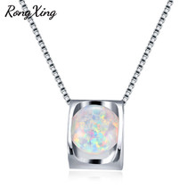 RongXing White/Blue Fire Opal Round Pendants Necklaces for Women Silver Color Birthstone Necklace Fashion Jewelry 2024 - buy cheap