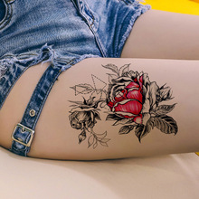 Geométrico folhas de rosa triângulo tatuagem temporária lápis esboço peônia flor sexy tatuagens arte do corpo braço cintura falso tatoo 3d 2024 - compre barato