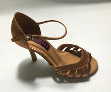 Fashion and comfortable womens latin dance shoes tango ballroom salsa shoes in dark tan satin 8.5cm heel 6260DTN 2024 - buy cheap