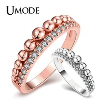 UMODE-Anillo de circonia cúbica pavimentada para mujer, sortija media eternidad con bolas, circonita redonda transparente, oro rosa y blanco, joyería AUR0459 2024 - compra barato