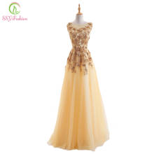 SSYFashion New Gold Lace Flower Evending Dress The Bride Banquet Elegant Appliques Floor-length Party Formal Gown Custom Made 2024 - buy cheap