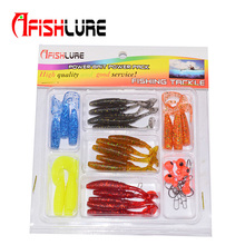 Afishlure 34pcs/lot Soft Worm Fishing Lure Set Jig Head Hook Grub Bass Lure Fishing Tackle 2024 - buy cheap