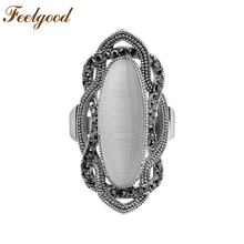 Feelgood, винтажные ювелирные изделия, богемные массивные кольца на палец, Черный Кристалл и натуральный камень, кольцо с большим опалом для женщин, подарок на вечеринку 2024 - купить недорого