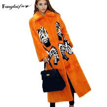 Fang, casaco de pele feminino de veludo, casaco casual com gola virada para baixo, casaco feminino de vison x-longo, casacos de pele de vison real estampado, 2021 2024 - compre barato