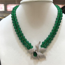 Женская мода натуральный 2 ряда зеленый камень Микро инкрустация Циркон застежка ожерелье Модные ювелирные изделия 2024 - купить недорого