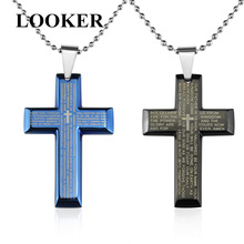 Looker masculino jóias preto azul personalidade grande bíblia carta de aço inoxidável bíblia cruz pingente corrente colar venda quente 2024 - compre barato