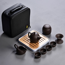10 шт. чайный набор кунг-фу, красивый и легкий чайник, китайский дорожный керамический Портативный чайный набор, керамический поднос Кофе чашки gaiwan 2024 - купить недорого