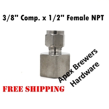 Stainless 3/8" Comp. x 1/2" Female NPT, brewer compression fitting, Free Shipping 2024 - buy cheap