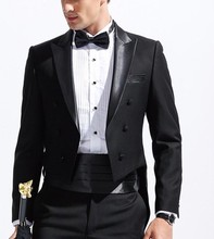Traje formal negro de doble botonadura para hombre, esmoquin personalizado, traje largo para hombre, chaqueta con solapa, vestido de novio, boda (chaqueta + Pantalones + cinturón) 2024 - compra barato