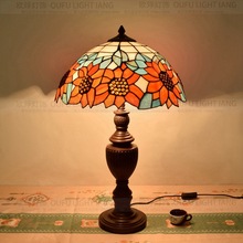 Mesa tiffany girassol de 40cm, lâmpada de vidro manchado estilo do país para quarto, lâmpada de cabeceira e27 110-240v 2024 - compre barato