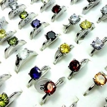 12Pcs Hot Sale 100% Pure Zircon Silver Plated Rings For Women Whole Jewelry Bulks Lots LR421 2024 - buy cheap
