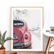 Винтажный постер для автомобиля, рисунок на стену в виде розового автобуса, художественная фотография, автомобильная Картина на холсте в стиле ретро, Настенная картина для гостиной, Настенный декор 2024 - купить недорого