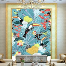 Murais personalizados em 3d, textura tropical com latas e beija-flor, papel de parede, sala de estar, sofá, tv, papel de parede para quarto 2024 - compre barato
