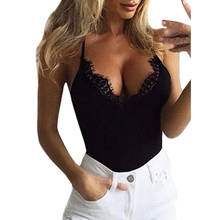 Summer Women T-shirt Sleeveless Lace Sexy black Deep V Neck Short Vest Tank Top 2019 NEW arrrival slim soft tee shirt femme 2024 - buy cheap