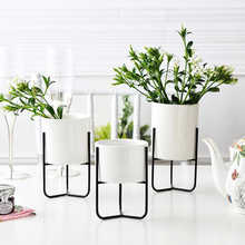 Vaso de flores branco com 3 peças, com prateleira de ferro dourado, para suculentas, vaso de plantas, jardim de fadas, vaso de flores de cerâmica sem furo 2024 - compre barato
