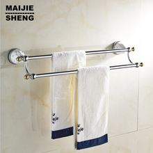 Barra de dupla para toalha, porta toalha, latão maciço, cromado, produtos de banho, acessórios de banheiro 2024 - compre barato
