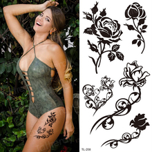 Временная тату-наклейка, наклейки в виде цветов, черные розы, бикини, водонепроницаемые, временная татуировка для девушек, боди-арт, искусст... 2024 - купить недорого